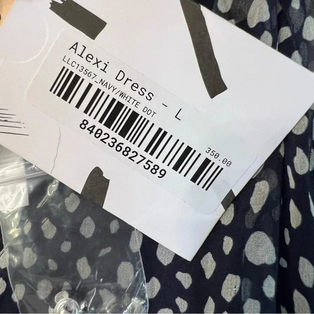 La Ligne Alexi Ruffle Long Sleeve Silk Georgette Minidress Navy Ivory Dot Large - Picture 8 of 9